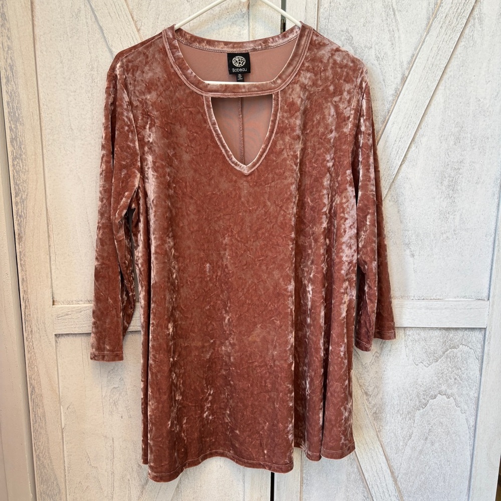 Bobeau Crushed Velvet Peekaboo Top Women’s XL Mauve - Picture 4 of 9